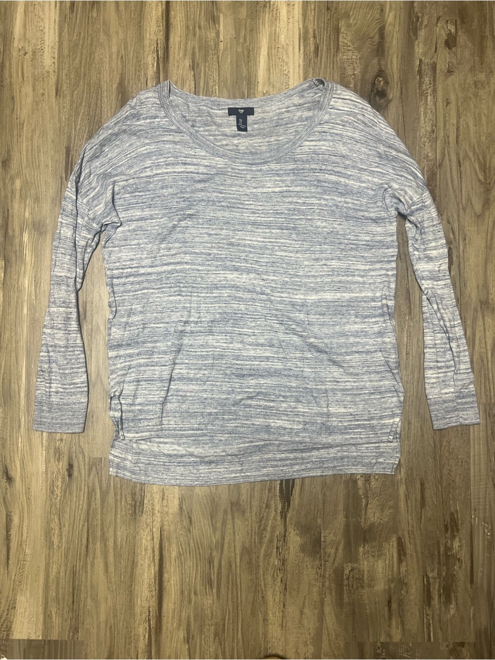 GAP Light Blue Heather Long-Sleeve Scoop Neck Tee 100% Cotton Lightweight